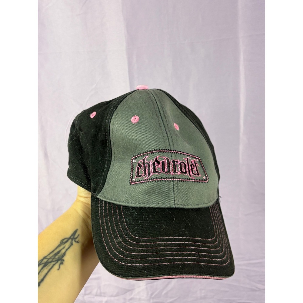 Chevrolet Womens Baseball Hat Grey Black Pink Gothic Logo Rhinestone Est 1911